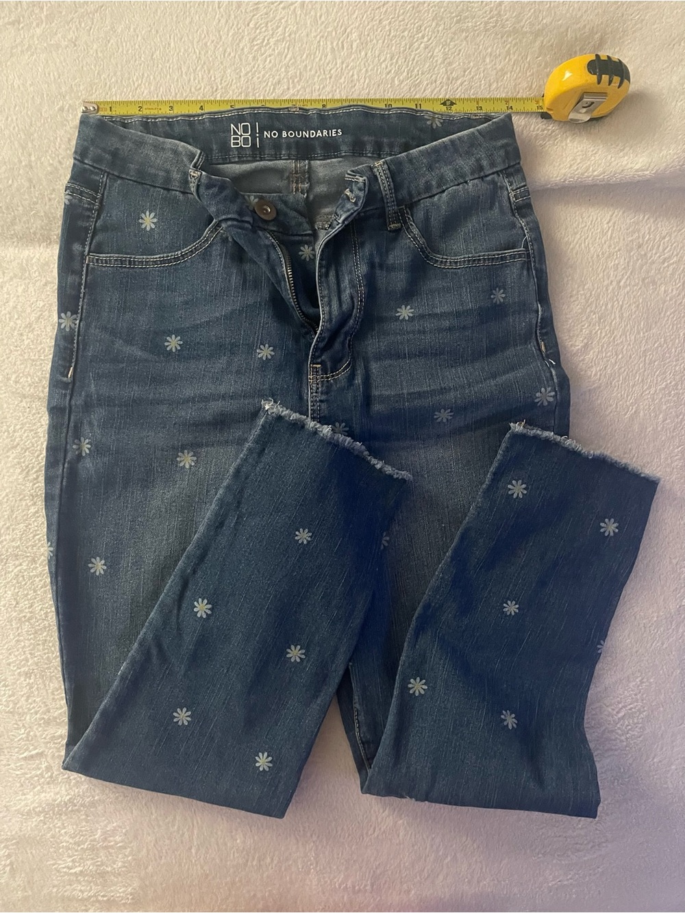 No Boundaries Women's Dark Blue Daisy Accent Straight Leg Jeans
